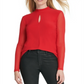 Blusa feminina DKNY com decote em V e manga comprida, blusa de noite vermelha, tamanho médio