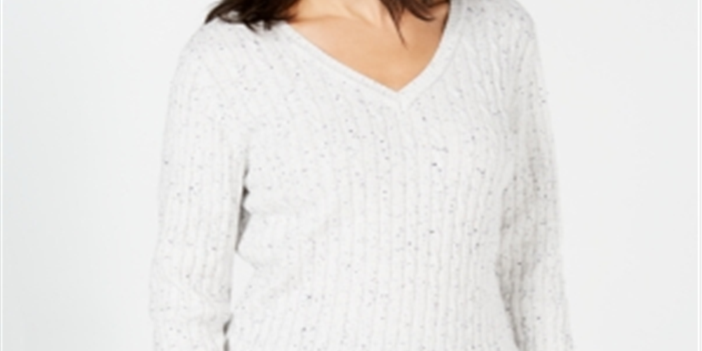 Karen Scott Suéter Feminino de Tricô com Decote em V Branco Tamanho XS