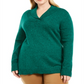 Karen Scott Suéter Feminino Plus de Algodão Marmorizado com Gola Xale Verde Tamanho 0X