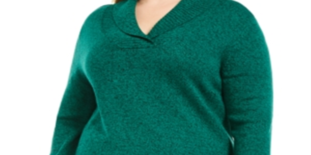 Karen Scott Suéter Feminino Plus de Algodão Marmorizado com Gola Xale Verde Tamanho 0X