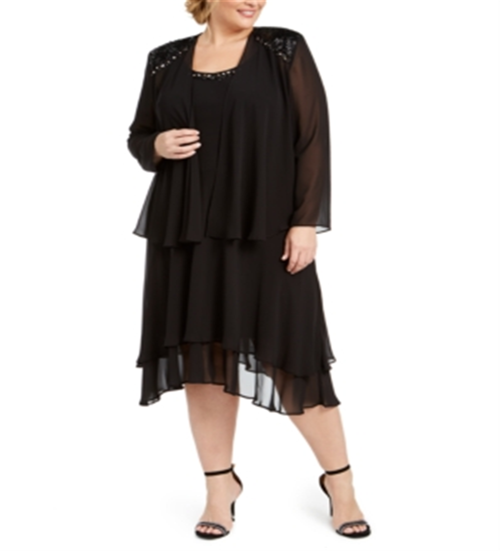 Jaqueta feminina SLNY, 2 peças, vestido preto, tamanho 16W