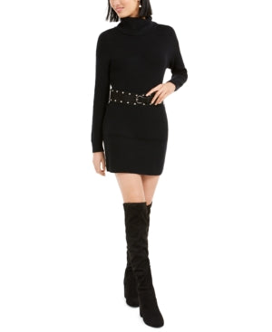 Vestido suéter com cinto feminino Bar III, preto, tamanho X-S