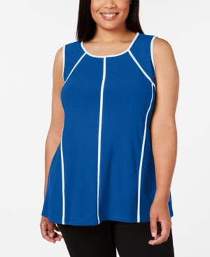Camiseta regata feminina Alfani Piping Hi Low, azul, tamanho 0X