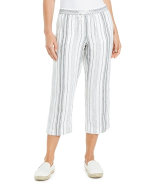 Calça Capri Listrada Feminina Charter Club Branca Tamanho X-S