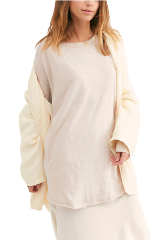 Blusa feminina Arden extra longa de algodão, marrom, tamanho médio, da Free People