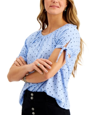 Blusa feminina estampada ombro a ombro estilo &amp; co, azul, tamanho médio