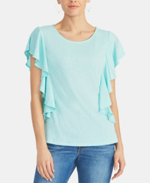 Blusa feminina Rachel Roy de manga curta com decote em joia, azul, tamanho XX-G