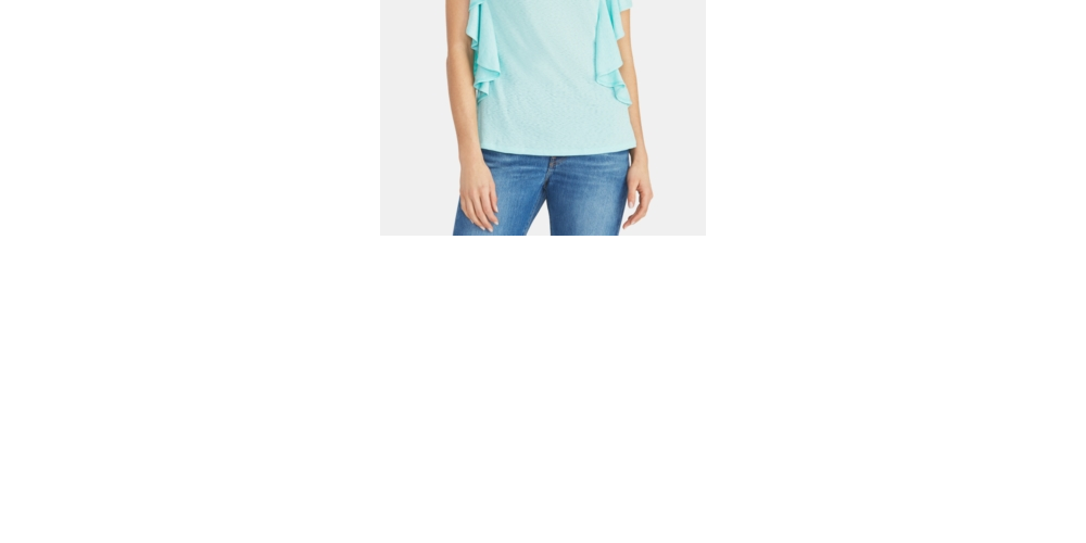 Blusa feminina Rachel Roy de manga curta com decote em joia, azul, tamanho XX-G