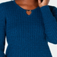 Karen Scott Suéter Feminino de Tricô com Cordão de Algodão Azul Tamanho Pequeno