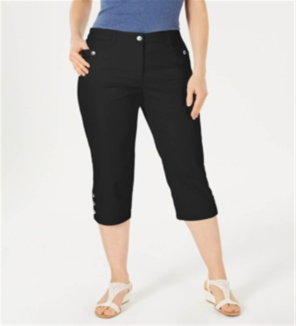 Calça Capri Feminina Karen Scott com Botões e Barra Preta Tamanho 10 Petite