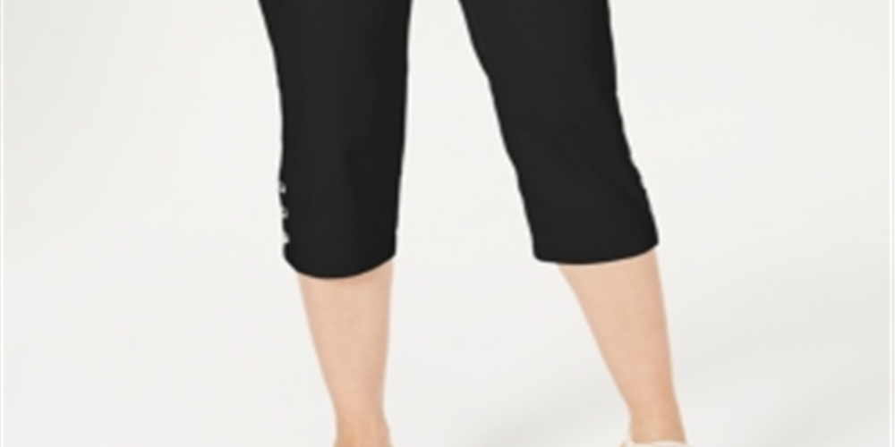 Calça Capri Feminina Karen Scott com Botões e Barra Preta Tamanho 10 Petite