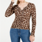 Blusa de malha waffle com borda de alface Hippie Rose Junior, tamanho grande, leopardo