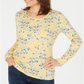 Blusa feminina Karen Scott estampada manga comprida amarela tamanho grande
