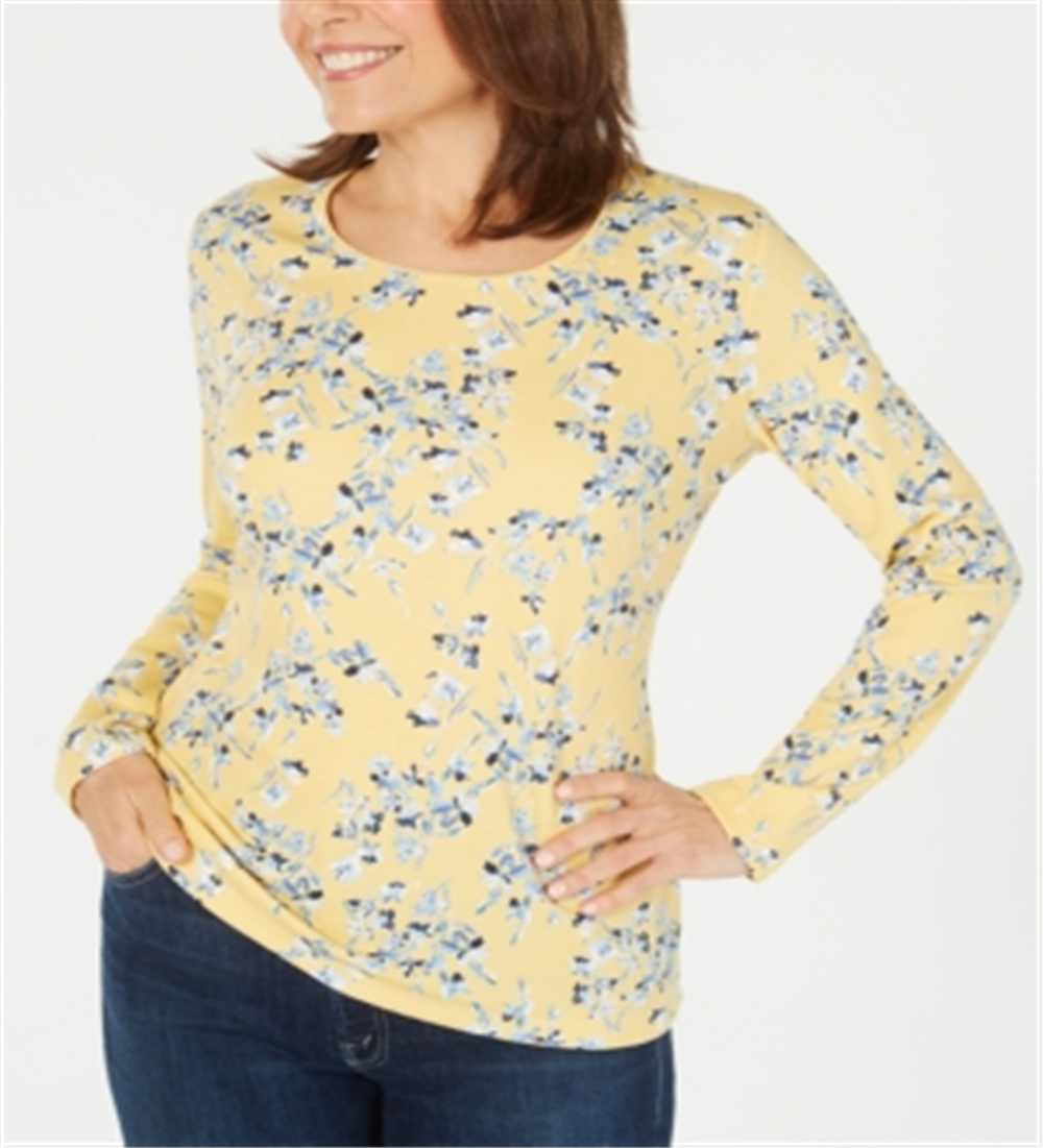 Blusa feminina Karen Scott estampada manga comprida amarela tamanho grande