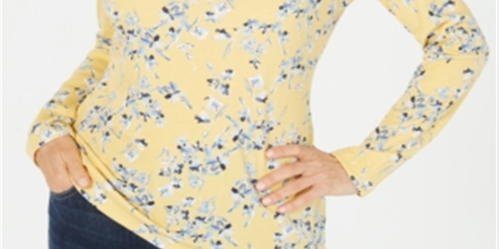 Blusa feminina Karen Scott estampada manga comprida amarela tamanho grande