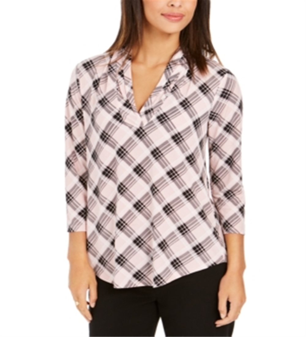 Top feminino estampado com decote em V, tamanho X-G, rosa, Charter Club