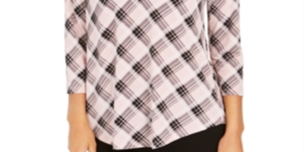 Top feminino estampado com decote em V, tamanho X-G, rosa, Charter Club