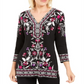 JM Collection Top Feminino Manga 3/4 Embelezado Preto Tamanho Pequeno P