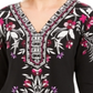 JM Collection Top Feminino Manga 3/4 Embelezado Preto Tamanho Pequeno P