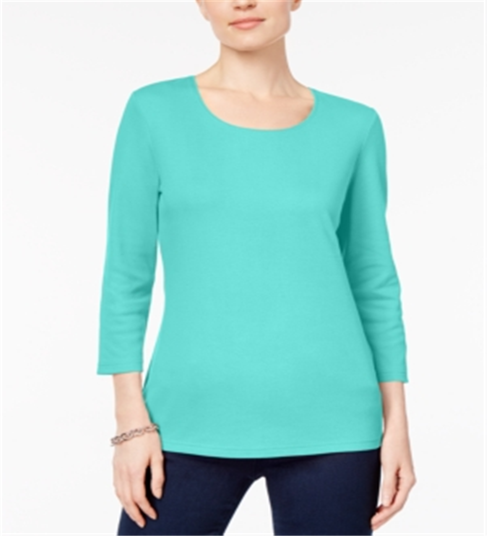 Karen Scott Top decote redondo feminino Aqua tamanho XX-G