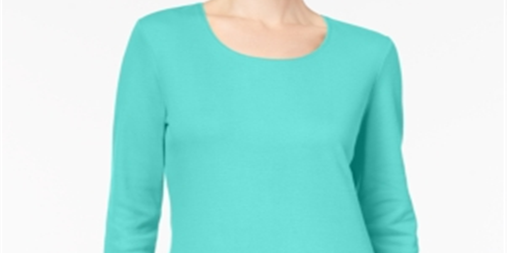 Karen Scott Top decote redondo feminino Aqua tamanho XX-G