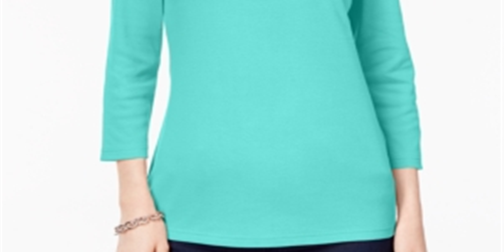 Karen Scott Top decote redondo feminino Aqua tamanho XX-G