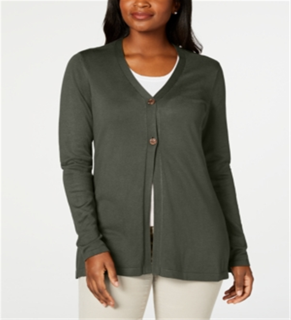 Karen Scott Cardigan longo feminino verde-azulado tamanho médio