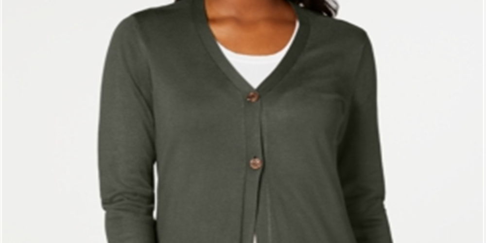 Karen Scott Cardigan longo feminino verde-azulado tamanho médio