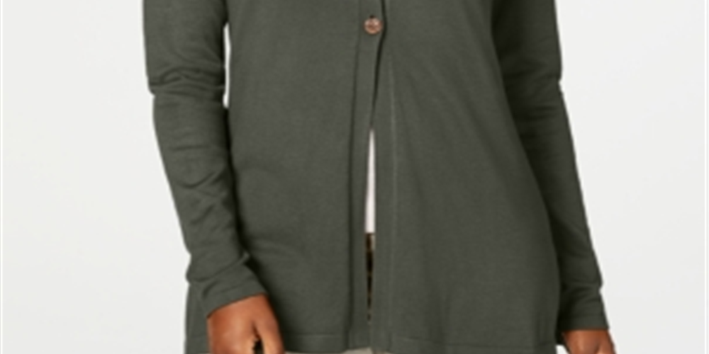 Karen Scott Cardigan longo feminino verde-azulado tamanho médio