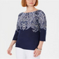 Blusa feminina Karen Scott com decote canoa e estampa paisley, azul, tamanho pequeno G