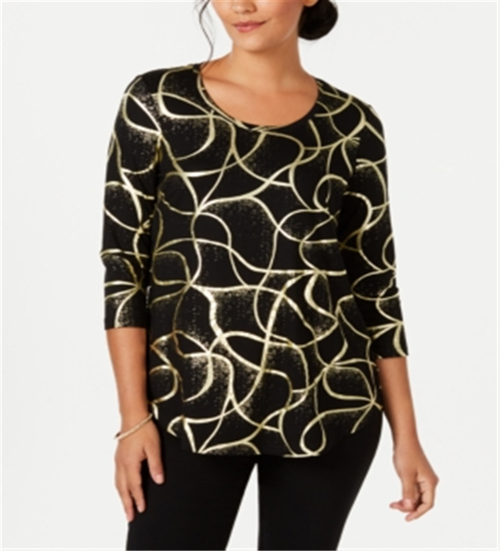 Camiseta estampada feminina JM Collection preta tamanho pequeno