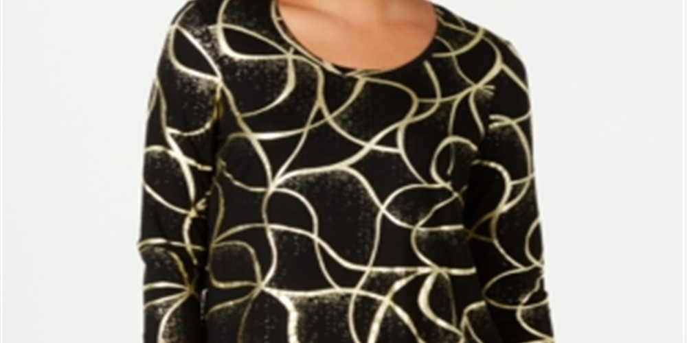 Camiseta estampada feminina JM Collection preta tamanho pequeno
