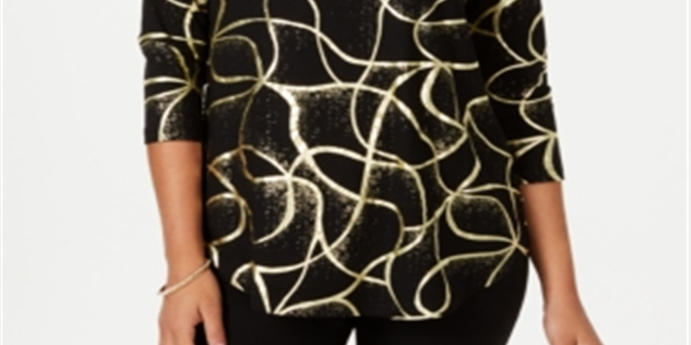 Camiseta estampada feminina JM Collection preta tamanho pequeno