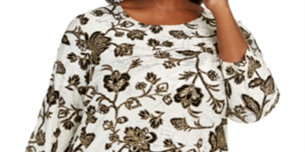 JM Collection Top Feminino Plus com Estampa Floral Metálica Preto Dourado Tamanho 1X
