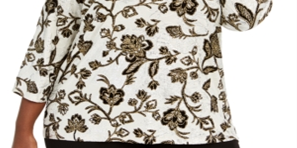 JM Collection Top Feminino Plus com Estampa Floral Metálica Preto Dourado Tamanho 1X