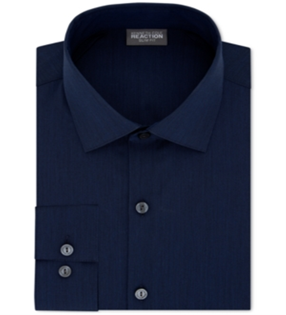Camisa social masculina Kenneth Cole Reaction The Flex Slim Fit sem rugas, azul, tamanho G