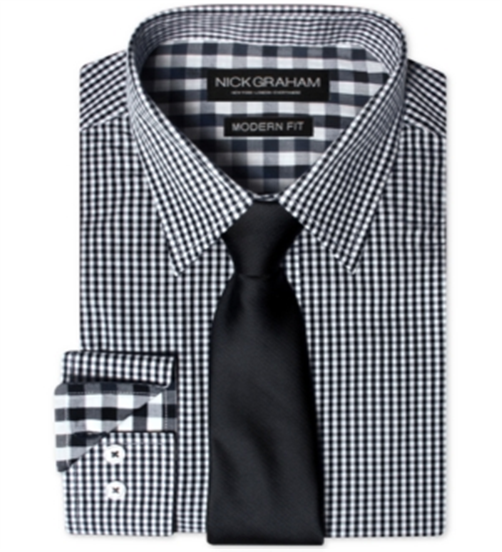 Conjunto de camisa social xadrez moderna e gravata de bolinhas masculina Nick Graham, tamanho XX-G