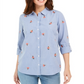 Camisa feminina Charter Club bordada listrada azul tamanho pequeno pequeno