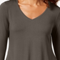 JM Collection Blusa feminina com decote em V e bainha em lenço, marrom, tamanho grande