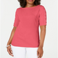 Karen Scott Blusa de algodão feminina com mangas e cadarço, coral, tamanho pequeno