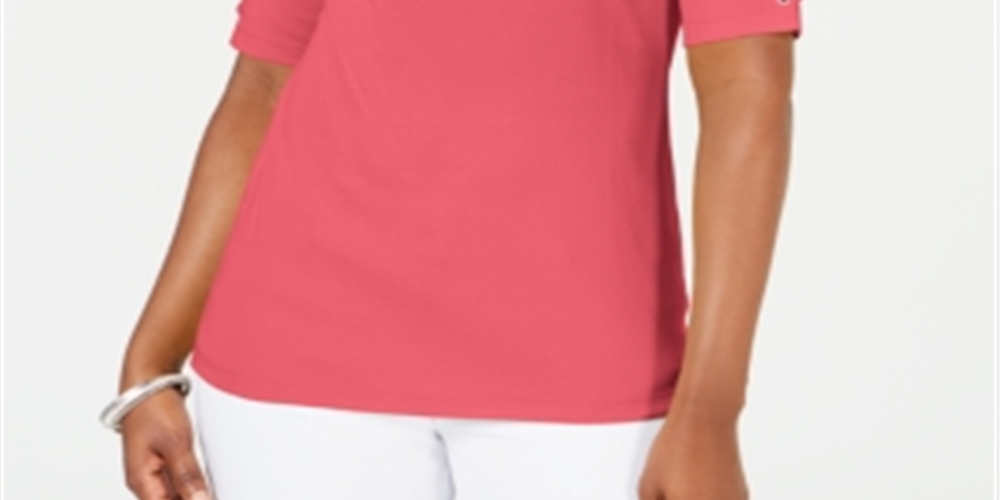 Karen Scott Blusa de algodão feminina com mangas e cadarço, coral, tamanho pequeno