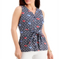 Blusa feminina sem mangas com estampa frontal e amarração Charter Club, azul, tamanho XX-G