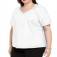 Blusa feminina Alfani Plus com acabamento franzido e decote em V, branca, tamanho 2X