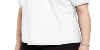 Blusa feminina Alfani Plus com acabamento franzido e decote em V, branca, tamanho 2X