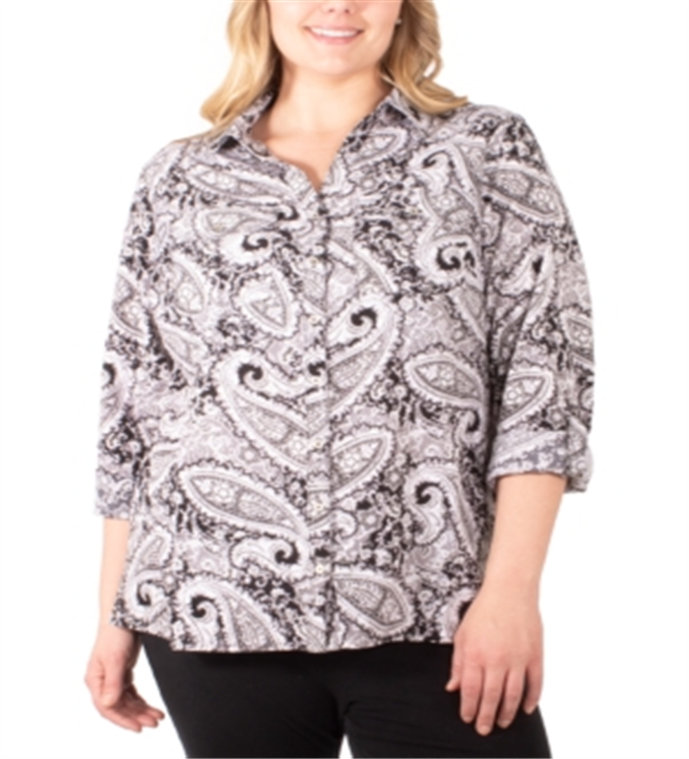 Camisa feminina com estampa plus size NY Collection, cinza, tamanho 1X