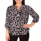 Blusa utilitária estampada feminina NY Collection, preta, tamanho pequeno GG