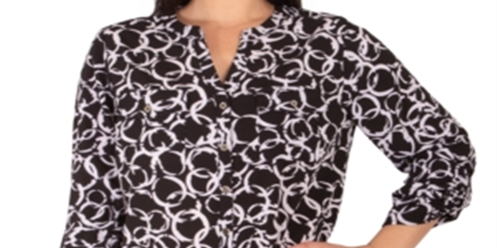 Blusa utilitária estampada feminina NY Collection, preta, tamanho pequeno GG