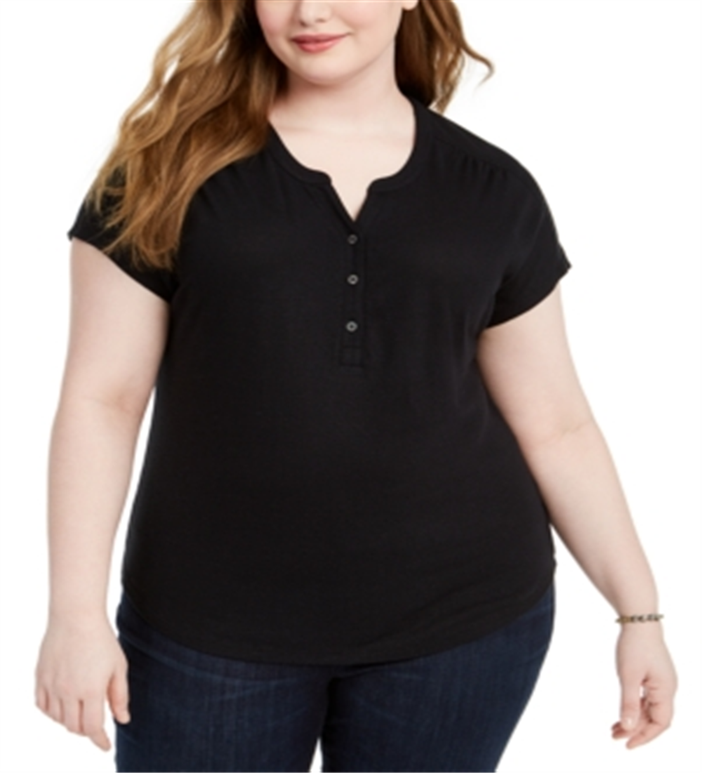 Top feminino plus size com decote dividido, preto, tamanho 2X, da Style &amp; Co