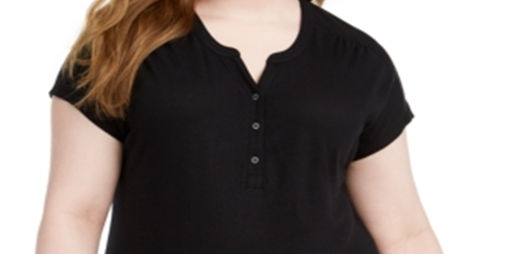 Top feminino plus size com decote dividido, preto, tamanho 2X, da Style &amp; Co