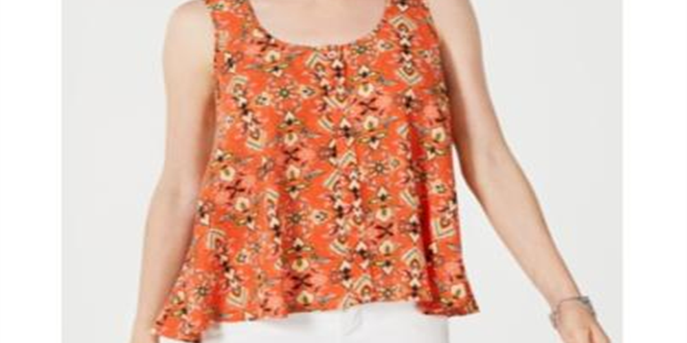 Top feminino estilo &amp; co, estampado, sem mangas, alto e baixo, laranja, tamanho pequeno, L